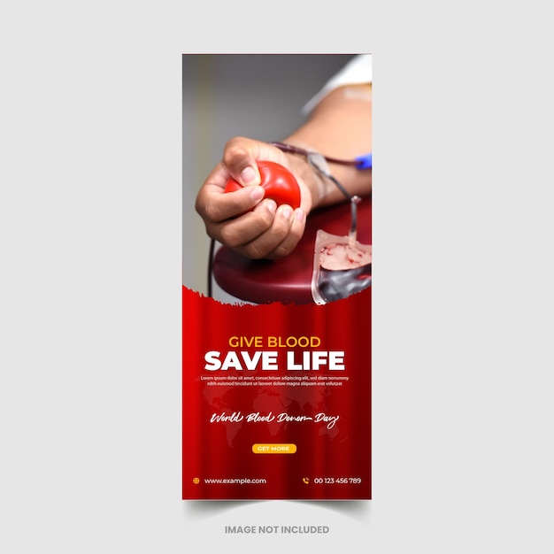 Blood donation roll up banner design A poster for giving blood save life with a red blood bag