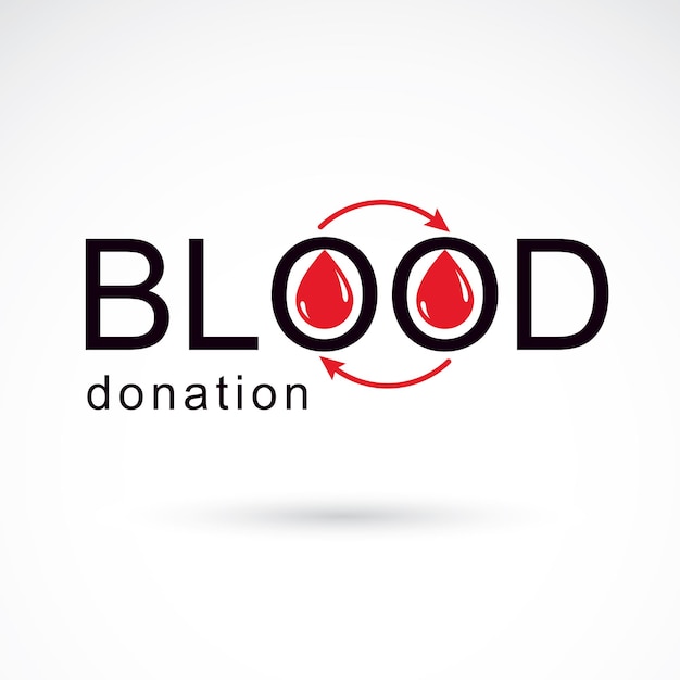 Blood donation vector symbol created with red blood drops and arrows. Blood transfusion metaphor, medical care emblem.