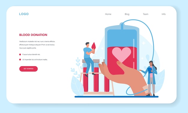 Vector blood donation web banner or landing page