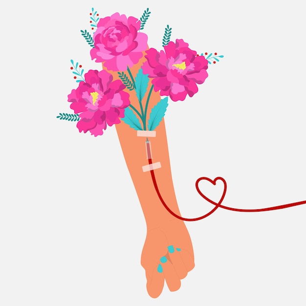 Blood donor arm with flowers