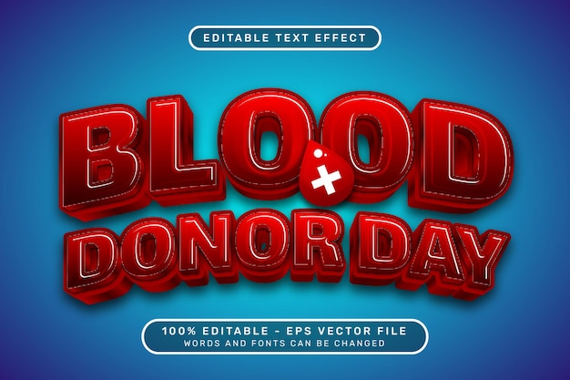 Blood donor day 3d text effect and editable text effect