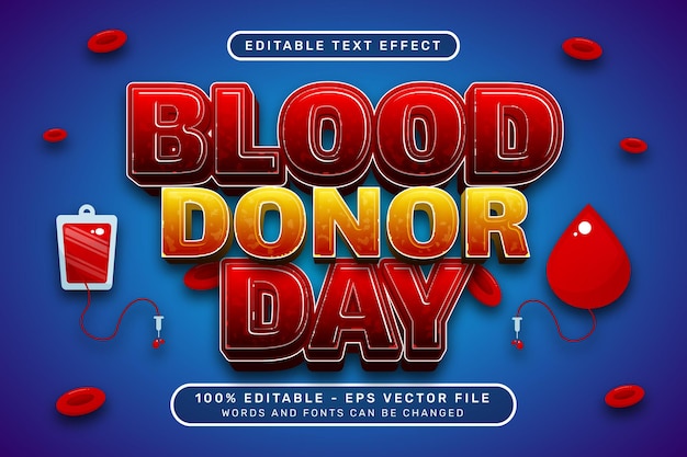 blood donor day 3d text effect and editable text effect