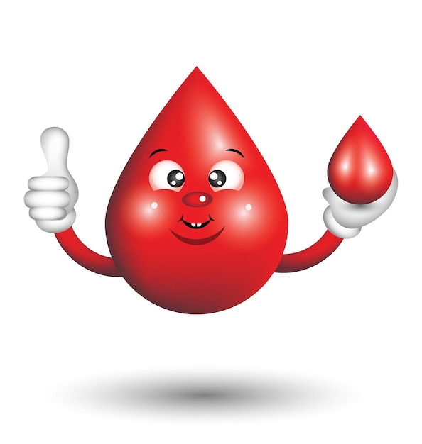 Vector blood drop cartoon character geeft een duim omhoog