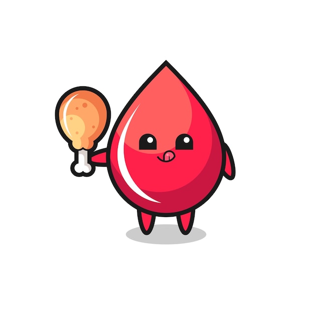 Blood drop cute mascot is eating a fried chicken cute style design for t shirt sticker logo element