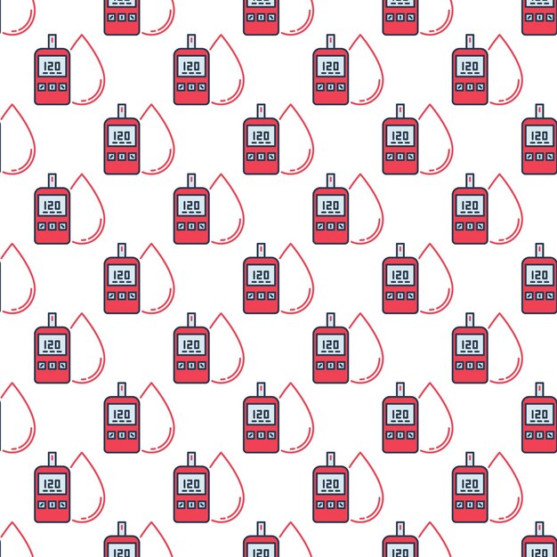 Blood drop and glucometer vector concept colored seamless pattern