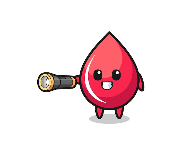 Blood drop mascot holding flashlight , cute design