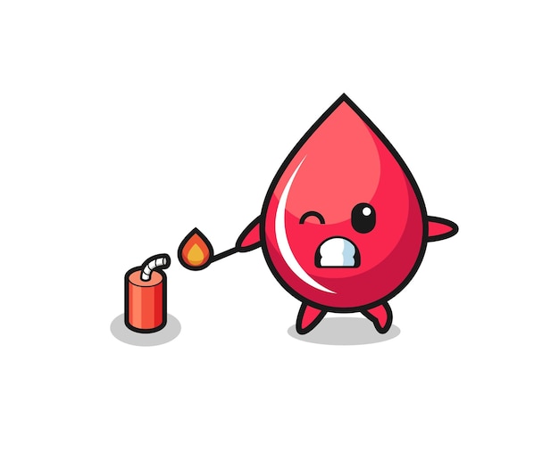 Vector blood drop mascot illustration playing firecracker cute design