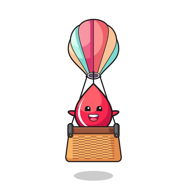 Vector blood drop mascot riding a hot air balloon cute design