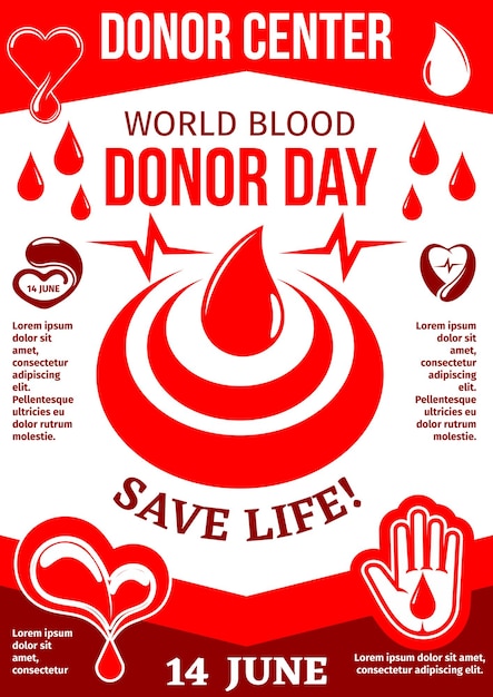 세계 기증자의 날 심장 포스터가 있는 혈액 방울