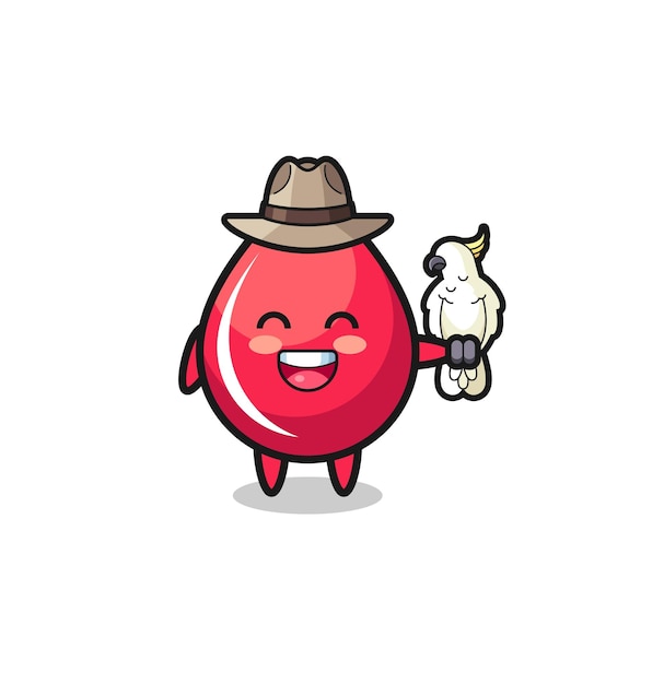 Blood drop zookeeper mascot with a parrot cute design