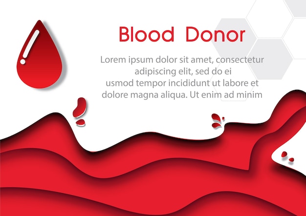 Vector blood droplet with example texts on white and red layers abstract wave background