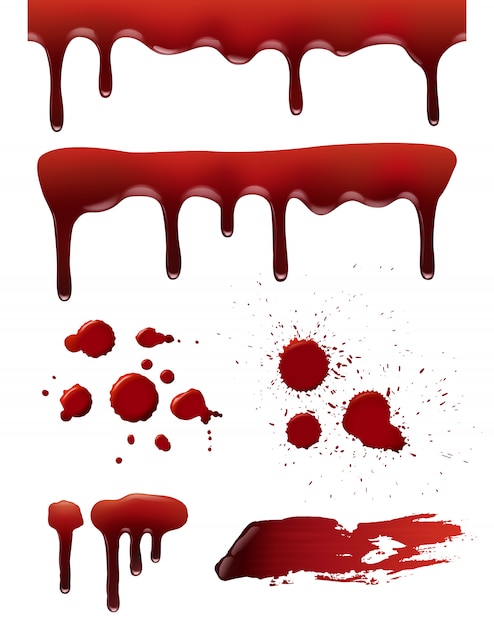 Vector blood drops. horror death symbols bloody splashes liquid splatter  realistic collection