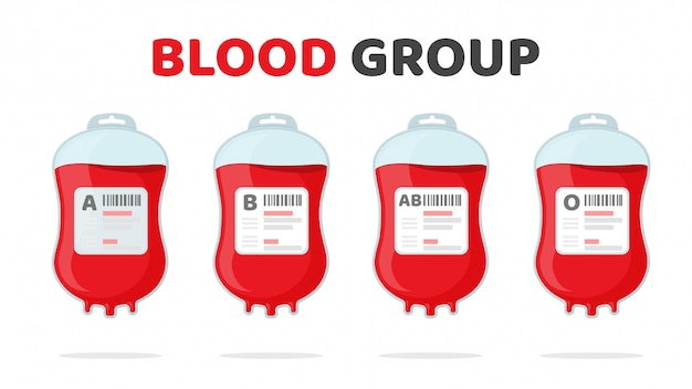 Vector blood group set. various blood bag a b ab o blood donation ideas to help the injured.