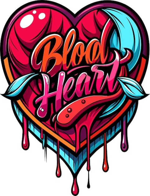 "그래피티 스타일의 ""Blood Heart""라는 단어"