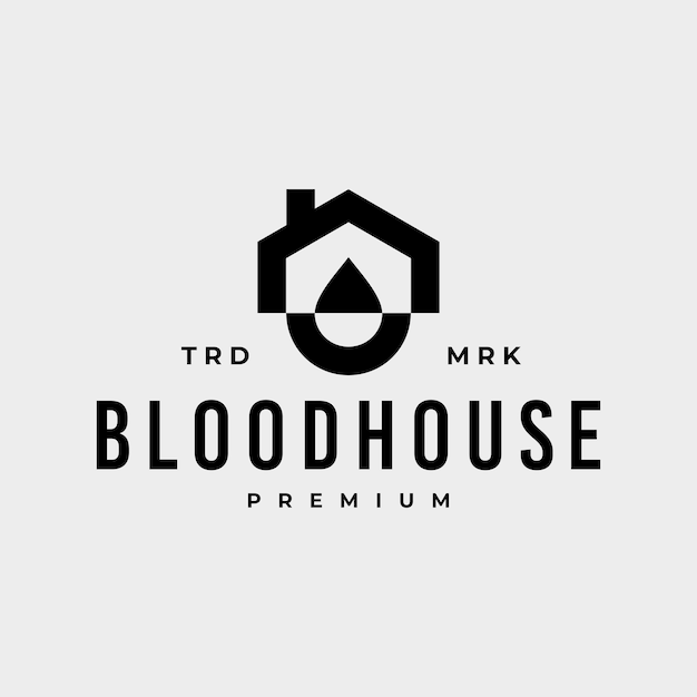 BLOOD HOUSE DROP DONATE CARE HIPSTER 빈타지 로고 터 아이콘 일러스트레이션