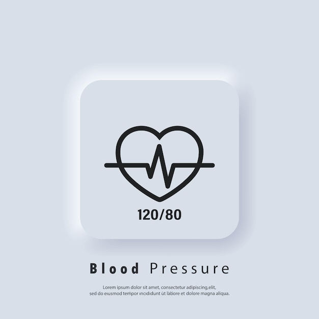 Blood Pressure icon. Good health vector icon. Blood pressure numbers with heart pulse cardiogram, medical pulsometer logo element. Heart beat label hospital equipment concept