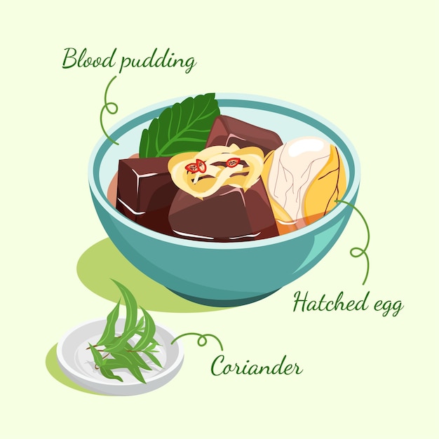 Blood pudding with hatched egg and sour bamboo shoots