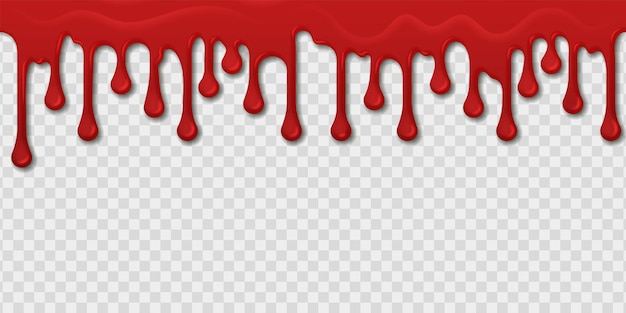 Blood seamless pattern Realistic red paint drops and splashes on transparent background Bleeding template Bright spooky dripping border Bloody oozing stain Vector murder texture