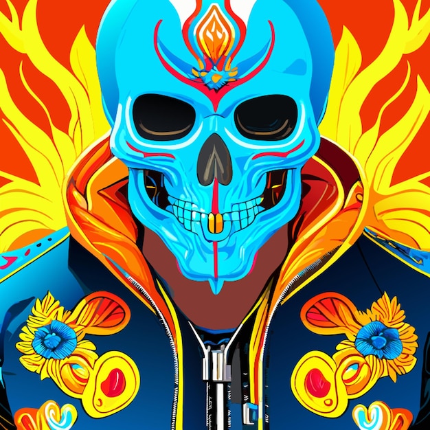 Blood skull jacket full body fire rare cool biker skull realistic vector day of the dead drawing