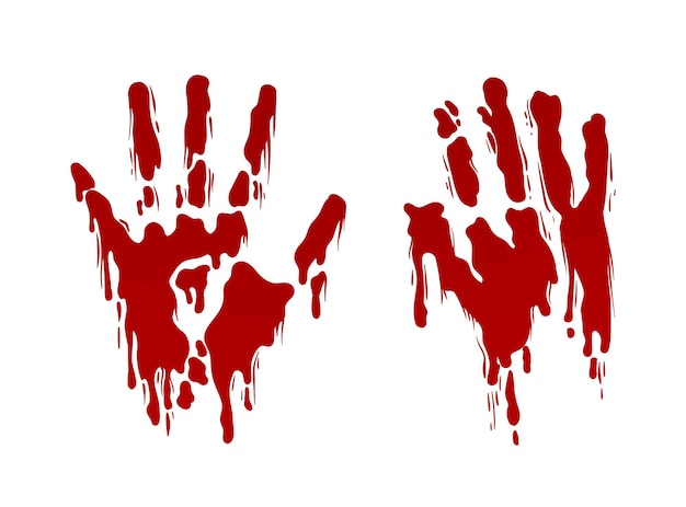 blood splashes set drops of red liquid design element for animations red palm print and silhouette social networks sticker cartoon flat vector collection isolated on white background