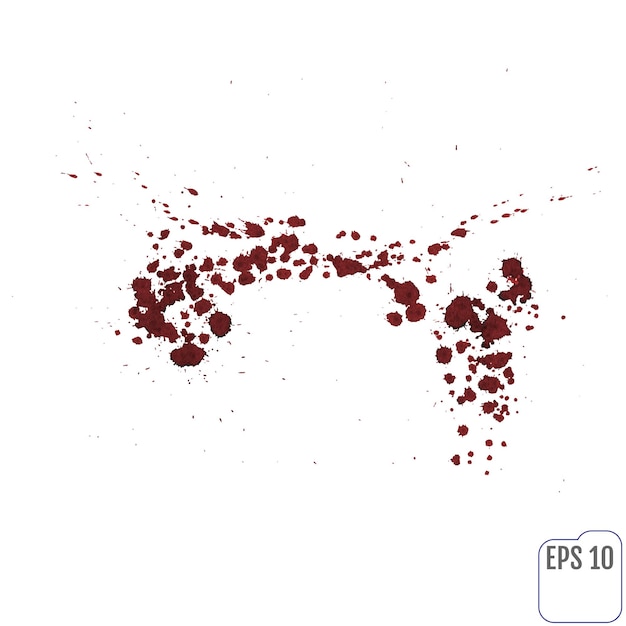 Брызги крови или пятна, забрызганные красными чернилами, выделены на белом фоне для абстрактного веселого украшения стены, вид сверху