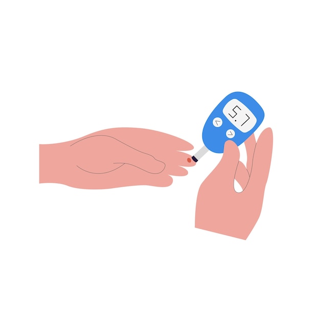 Vector blood sugar measurement, glucometer medical device.