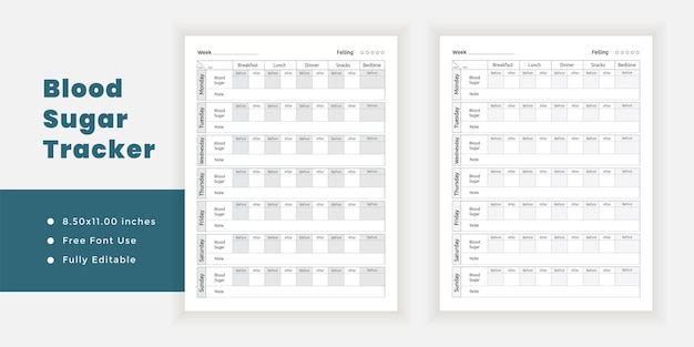 Blood sugar tracker printable pages