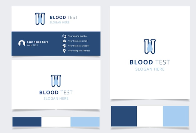편집 가능한 슬로건 브랜드 책과 함께 혈액 검사 로고 디자인
