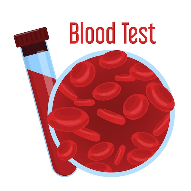 Vector blood test. red liquid in the medical glass flask.