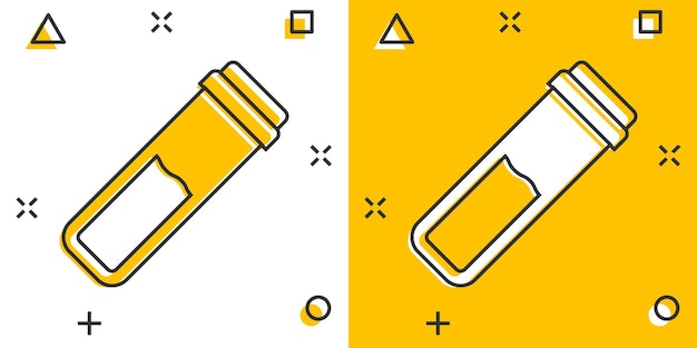 Blood in test tube icon in comic style Laboratory flask cartoon vector illustration on isolated background Liquid in beaker splash effect sign business concept