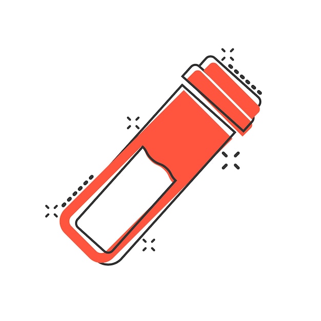 Blood in test tube icon in comic style Laboratory flask cartoon vector illustration on isolated background Liquid in beaker splash effect sign business concept