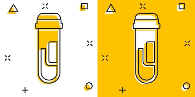 만화 스타일의 테스트 튜브 아이콘에 혈액 실험실 플라스 크 만화 벡터 일러스트 레이 션 격리 된 배경 비커 스플래시 효과 기호 비즈니스 개념에 액체