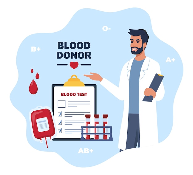 Blood transfusion Blood donation Patient blood in test tubes microscope exam checklist