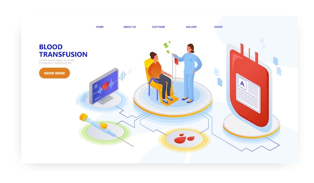 輸血ランディングページデザインウェブサイトバナーベクトルテンプレートドナーボランティア献血