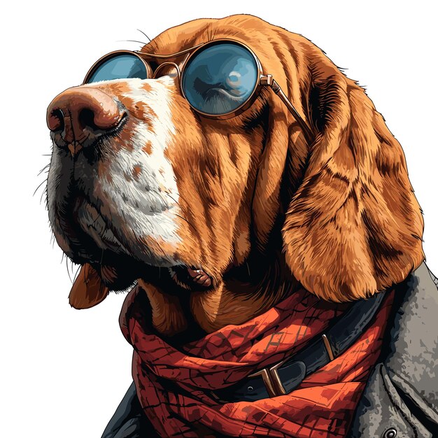 Vector a bloodhound in detectivestyle magnifying glasses isolate images white background