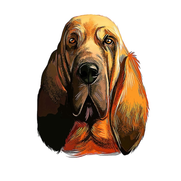 Bloodhound Dog Breed Watercolor Sketch Hand Drawn Paint Illustration