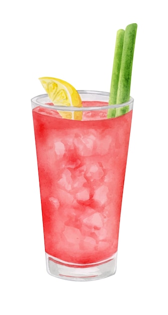 Bloody mary cocktail aquarel hand getekende illustratie drink clipart op witte achtergrond