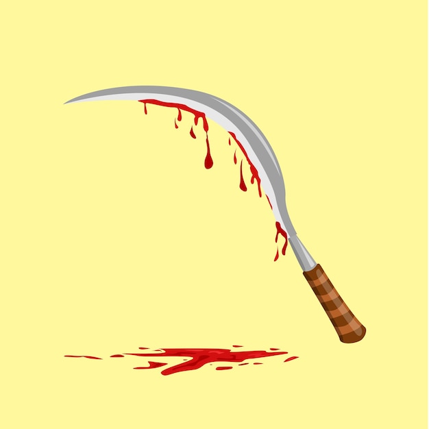 Vector bloody sickle vector with red blood in the ground