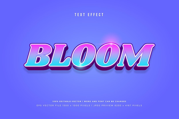 Bloom 3D-teksteffect op blauwe achtergrond