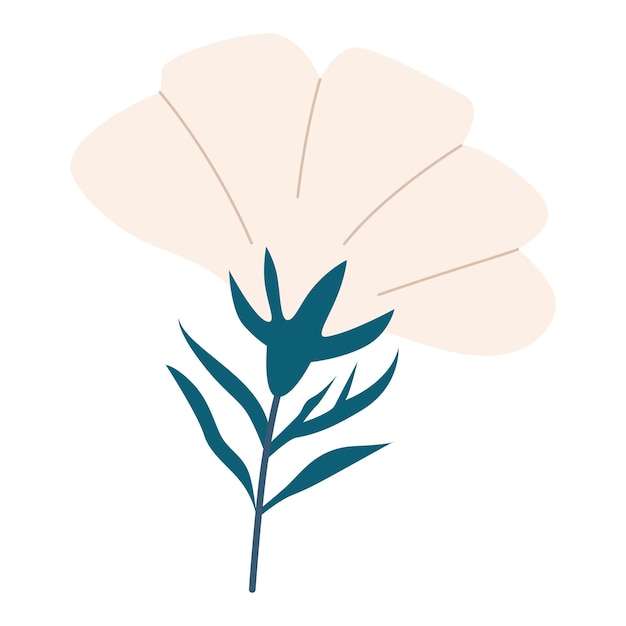 Vector bloom flower with leaves and twigs spring element decoration in modern simple cartoon flat style