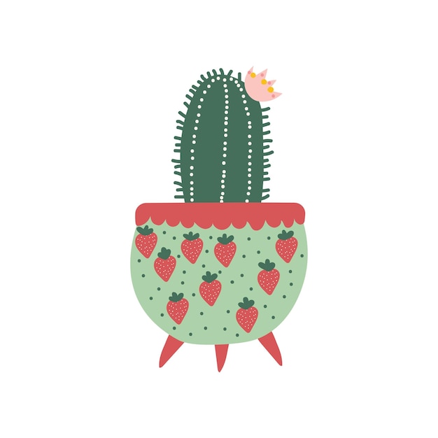 Цветущее домашнее растение кактуса, растущее в милом цветочном горшке, элемент дизайна для естественного интерьера дома
