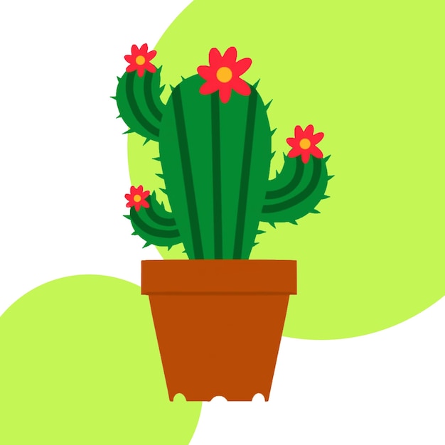 Цветущий кактус с красными цветами в горшке векторная иллюстрация кактус изолирован на цветном фоне