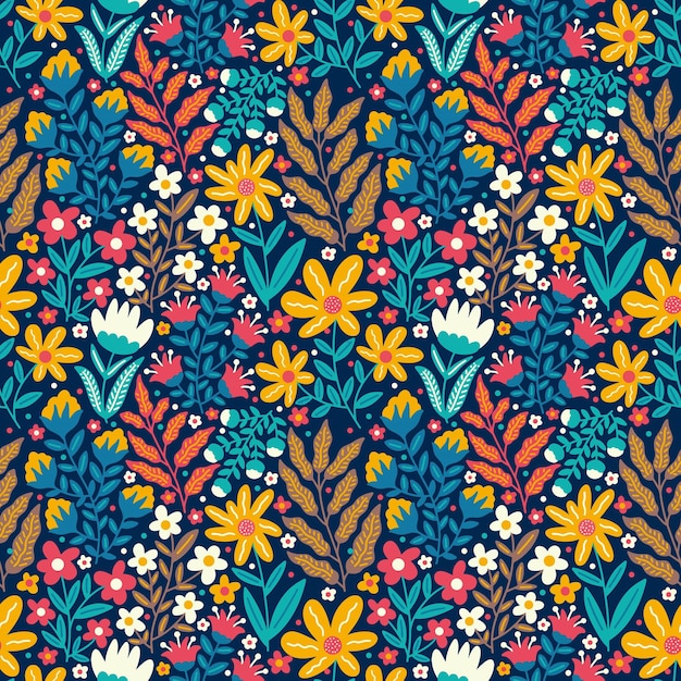 Blooming flower colorful doodle nature seamless pattern