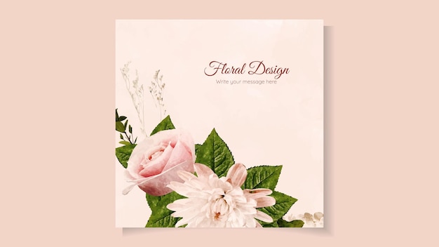 Blooming flower floral background template with place for your text