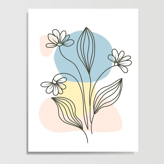 Blooming flower line wall art poster met pastelkleur achtergrondelement