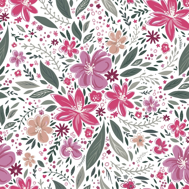 Blooming flower seamless pattern, flourishing