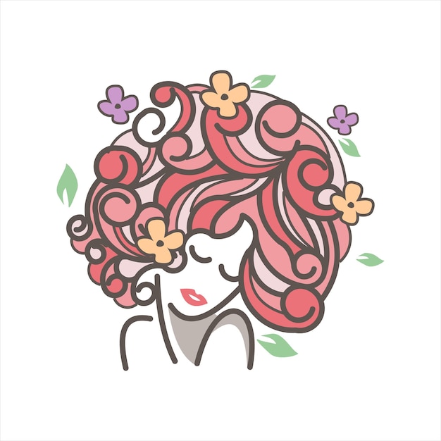 Vector blooming flowers curly hair girl mascot