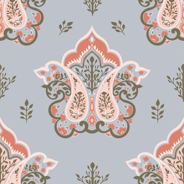 Blooming flowers and leaves paisley design print