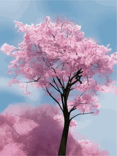 Цветущие цветы или вид вишневого дерева сакуры изолированы на фоне ландшафта и архитектуры