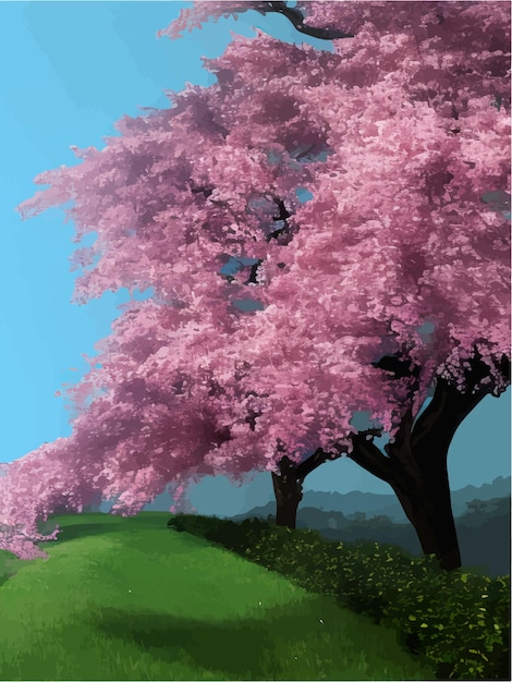 Blooming flowers or sakura cherry tree view isolated on background for landscape and architecture